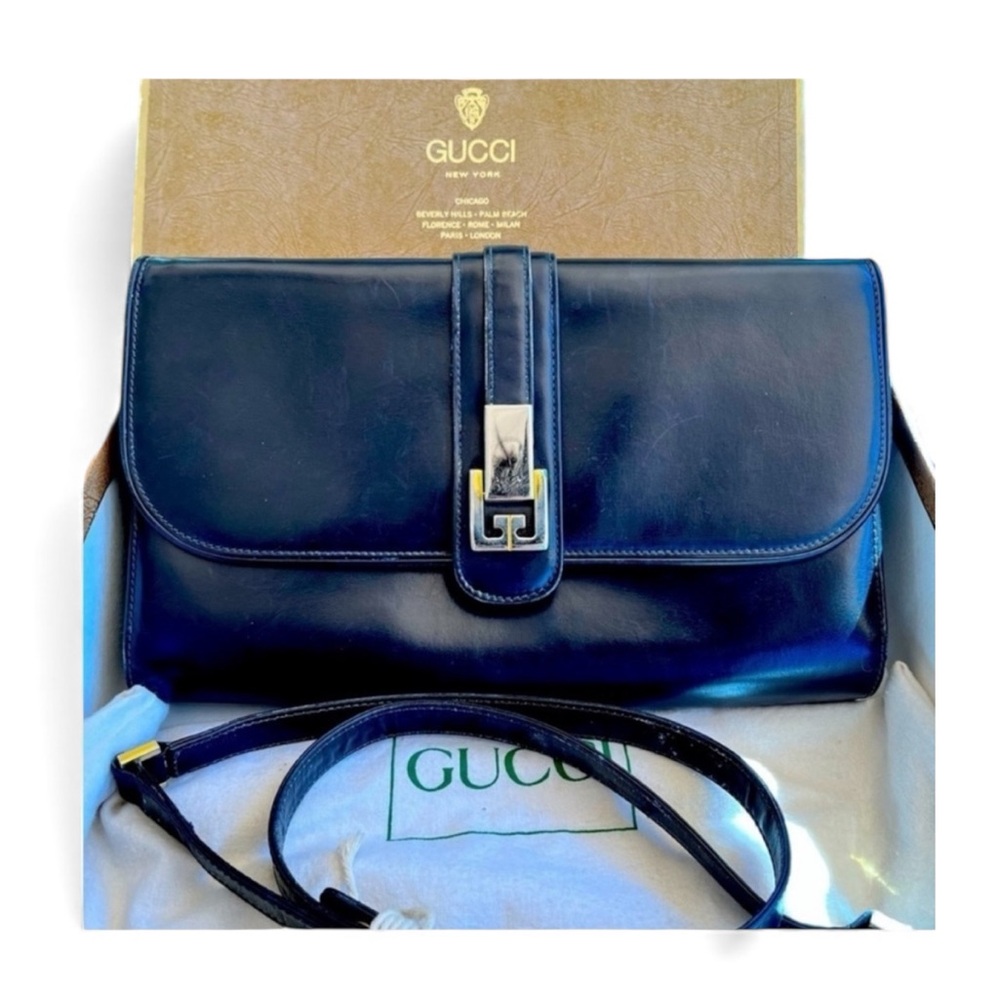 Gucci vintage 1978 two way leather shoulder bag clutch original box & dust bag